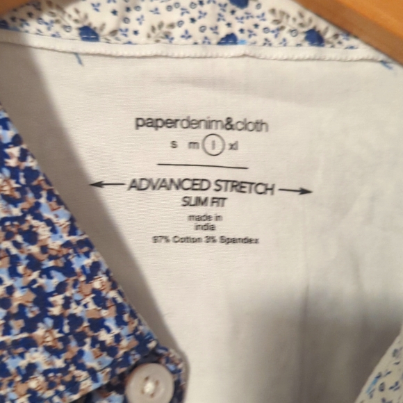 Paper Denim & Cloth Slim Fit Stretch Short Sleeve Button Down L - Picture 4 of 5